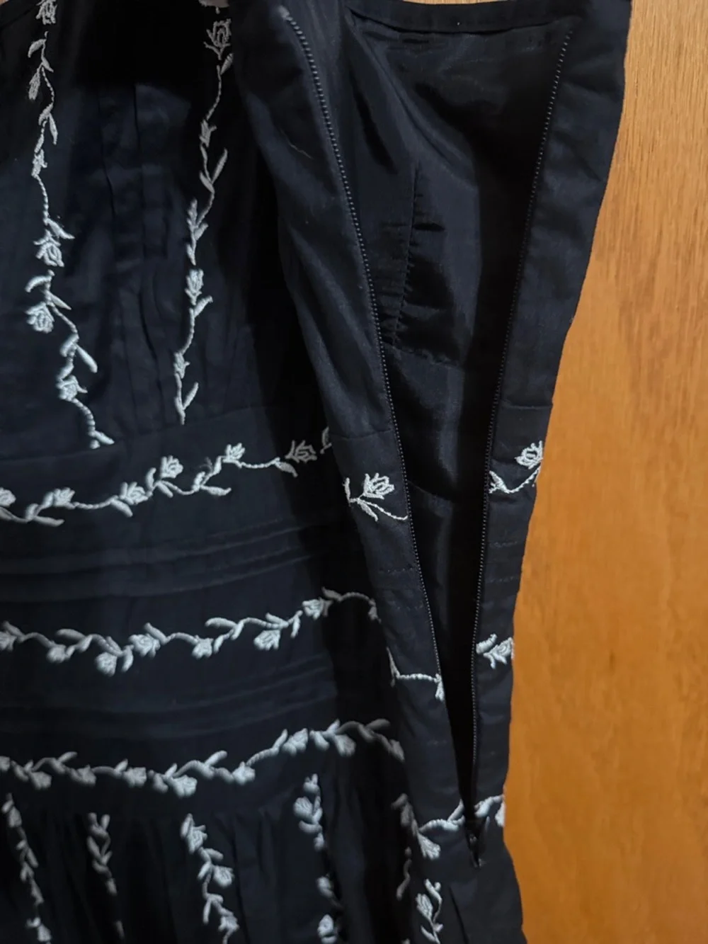 Ann Taylor Black Dress with White Vine Embroidery